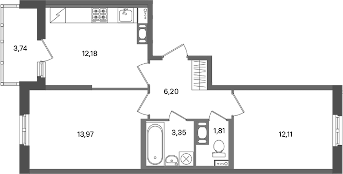 2-комнатная квартира 49.62 м², 5/12 эт., ЖК «ПАТИО. Уютный квартал»